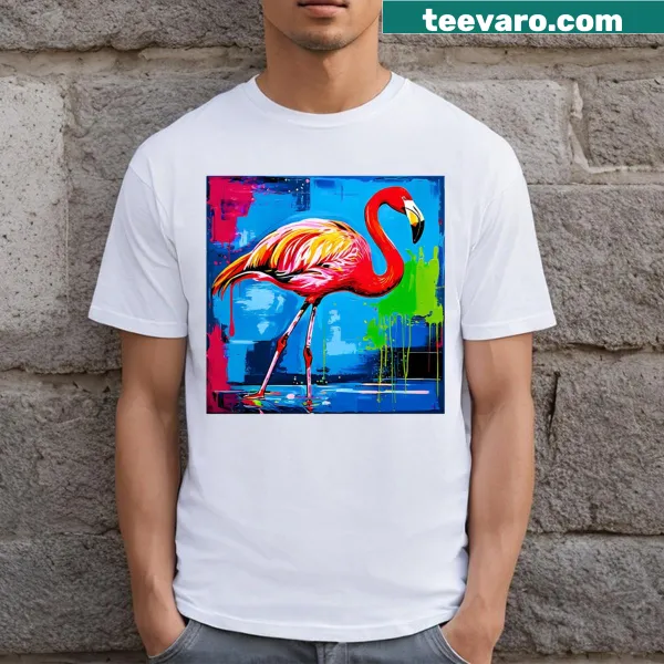 Elegant flamingo graphic in pop art style on a t-shirt