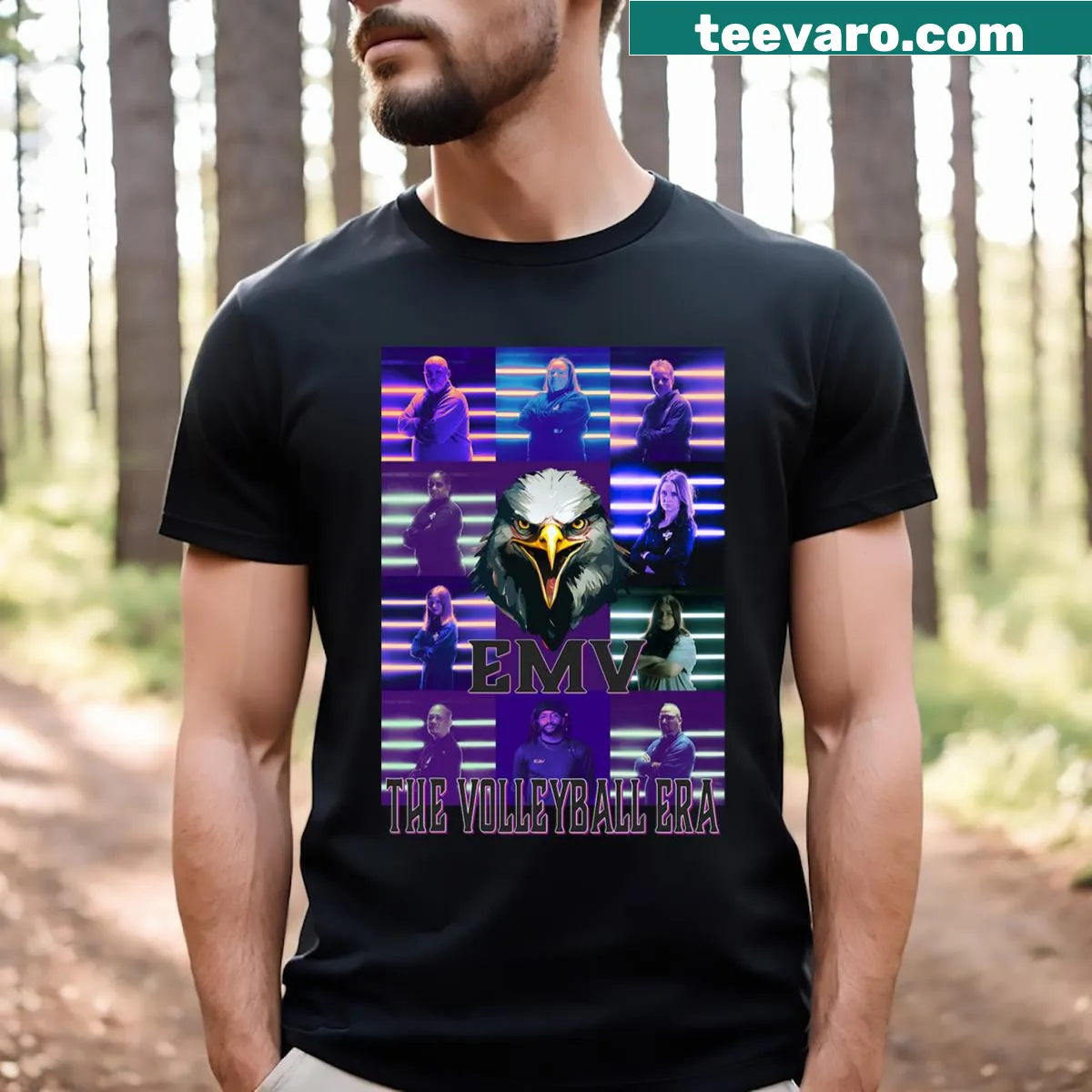 Volleyball themed typography T-shirt celebrating the Emv era — on a men's t-shirt