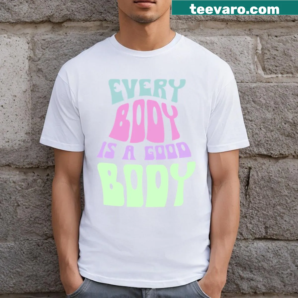 Typographic T-shirt with a body positivity message — on a men's t-shirt