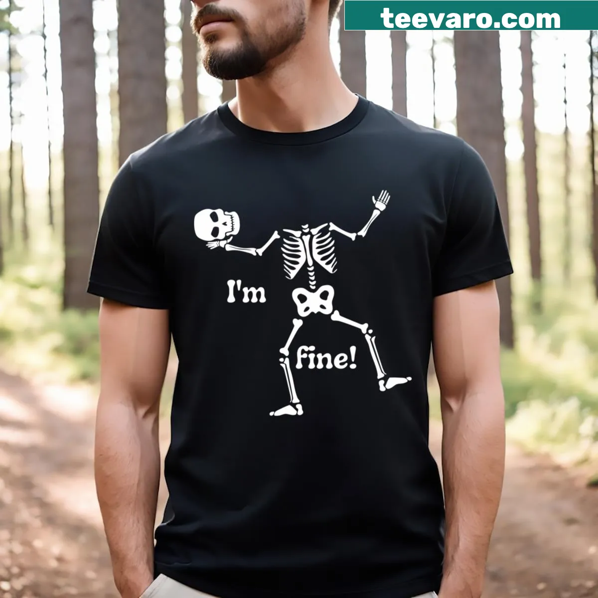 Cartoon T-shirt with a dancing skeleton design for Halloween — on a men's t-shirt