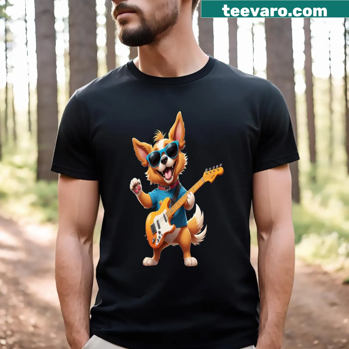 Funky pop rock music lover graphic t-shirt — on a men's t-shirt