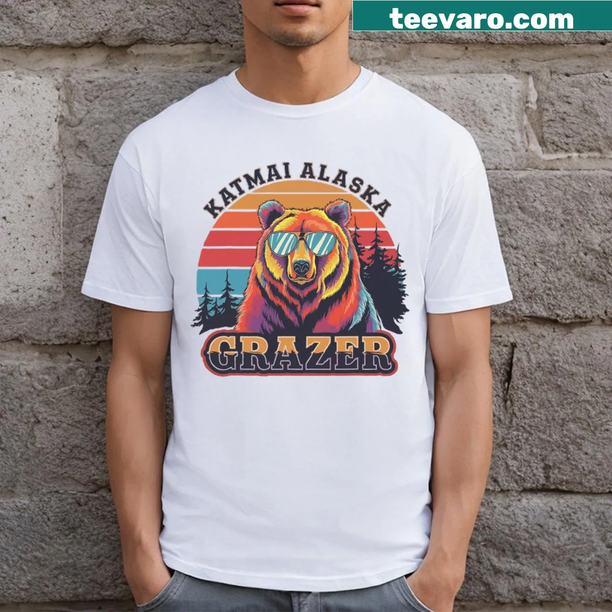 Vintage-style t-shirt celebrating Fat Bear Week with humorous graphics. — on a men's t-shirt