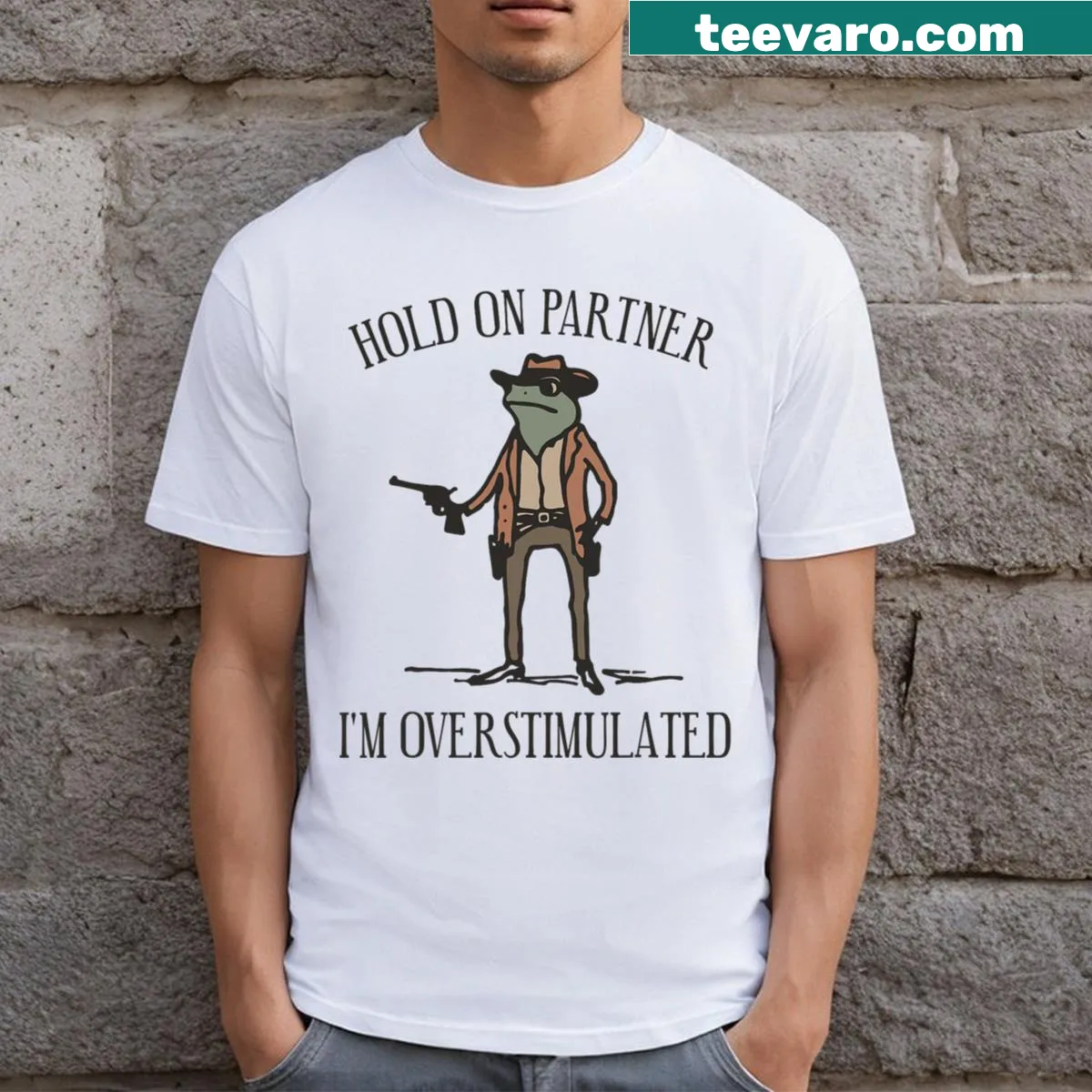 Vintage distressed T-shirt with a cowboy frog and funny saying — on a men's t-shirt