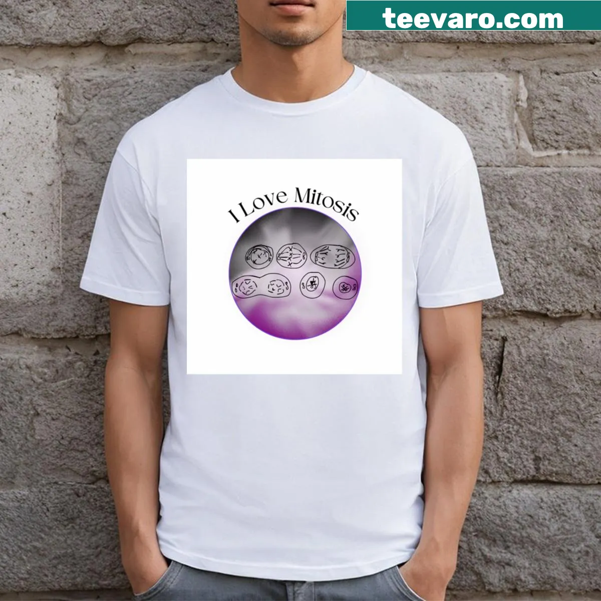Fun t-shirt displaying the phrase 'I Love Mitosis' — on a men's t-shirt