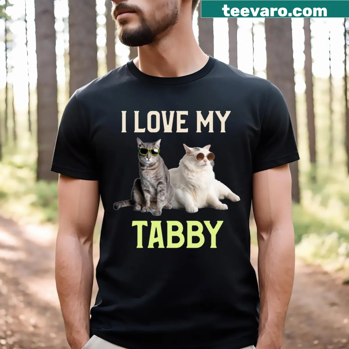 T-shirt expressing love for tabby cats with a simple design — on a men's t-shirt