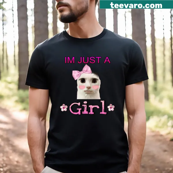 Cute cat meme T-shirt with text about being a girl