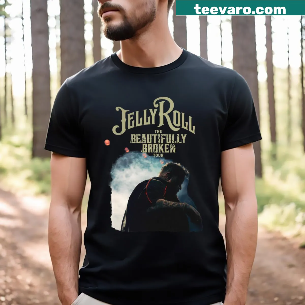 Beautifully Broken tour t-shirt with meaningful design — on a men's t-shirt