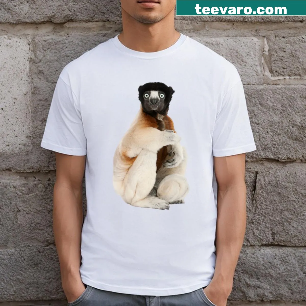Cartoon monkey graphic on a large funny t-shirt — on a men's t-shirt