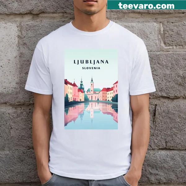 Illustrated T-shirt featuring Ljubljana, Slovenia landmarks