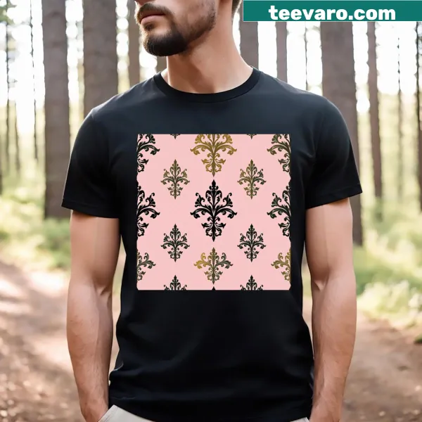 Matte pink and gold damask pattern graphic t-shirt