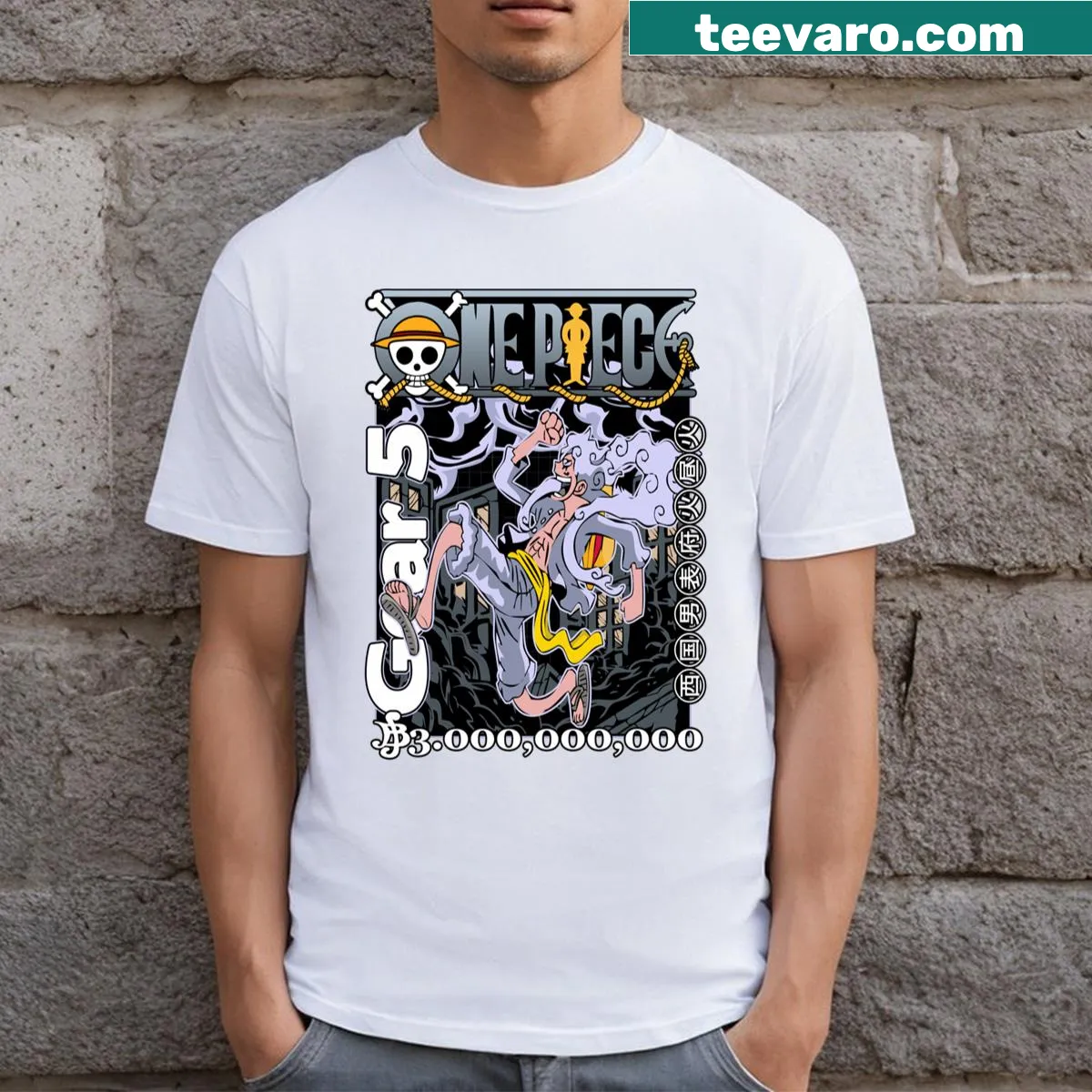 Vintage Wanted poster graphic of Monkey D Luffy T-shirt — on a men's t-shirt