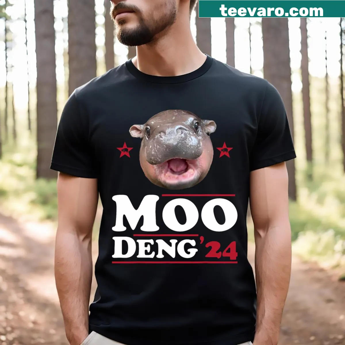 Funny baby hippo graphic t-shirt for Election 2024 — on a men's t-shirt