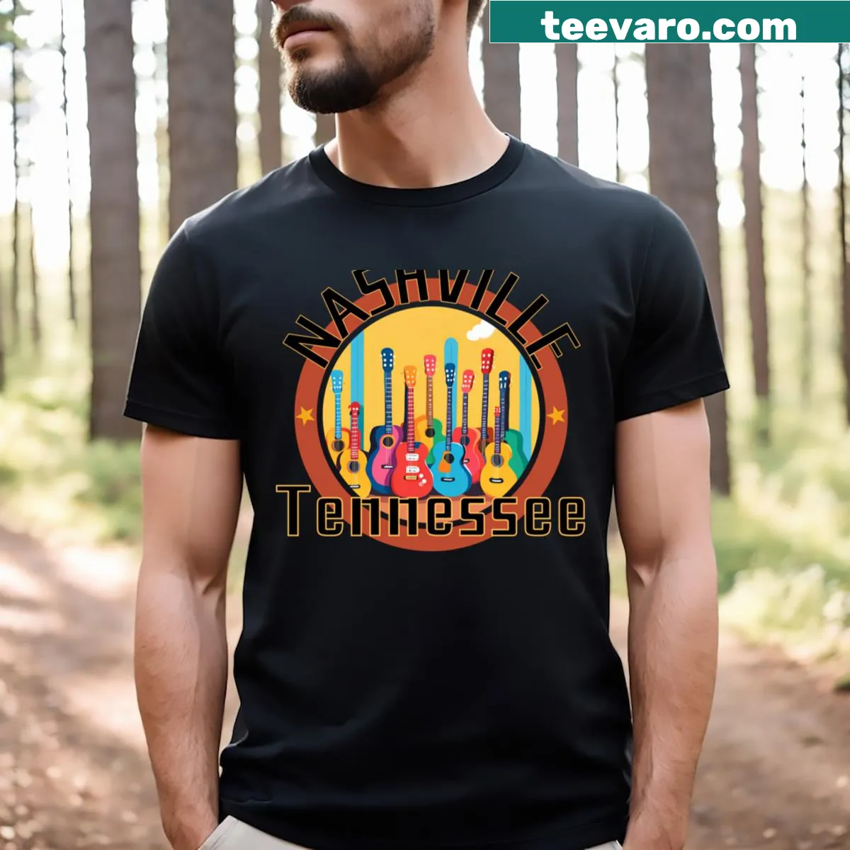Graphic design celebrating Nashville Music City on T-shirt — on a men's t-shirt