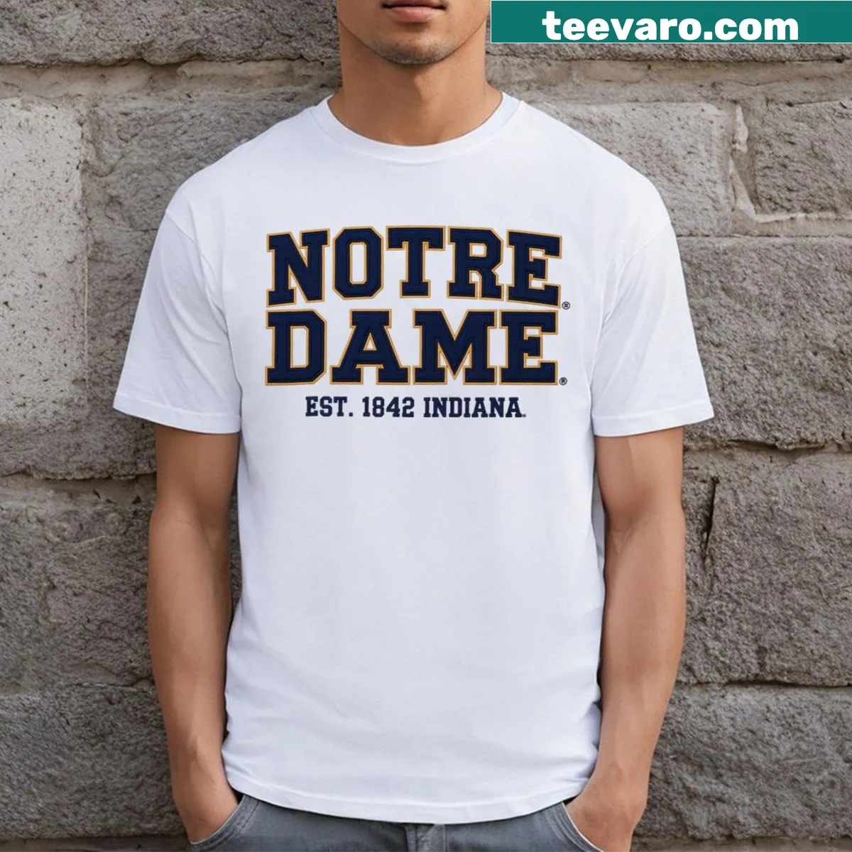 Vintage Notre Dame Indiana 1842 pride t-shirt — on a men's t-shirt