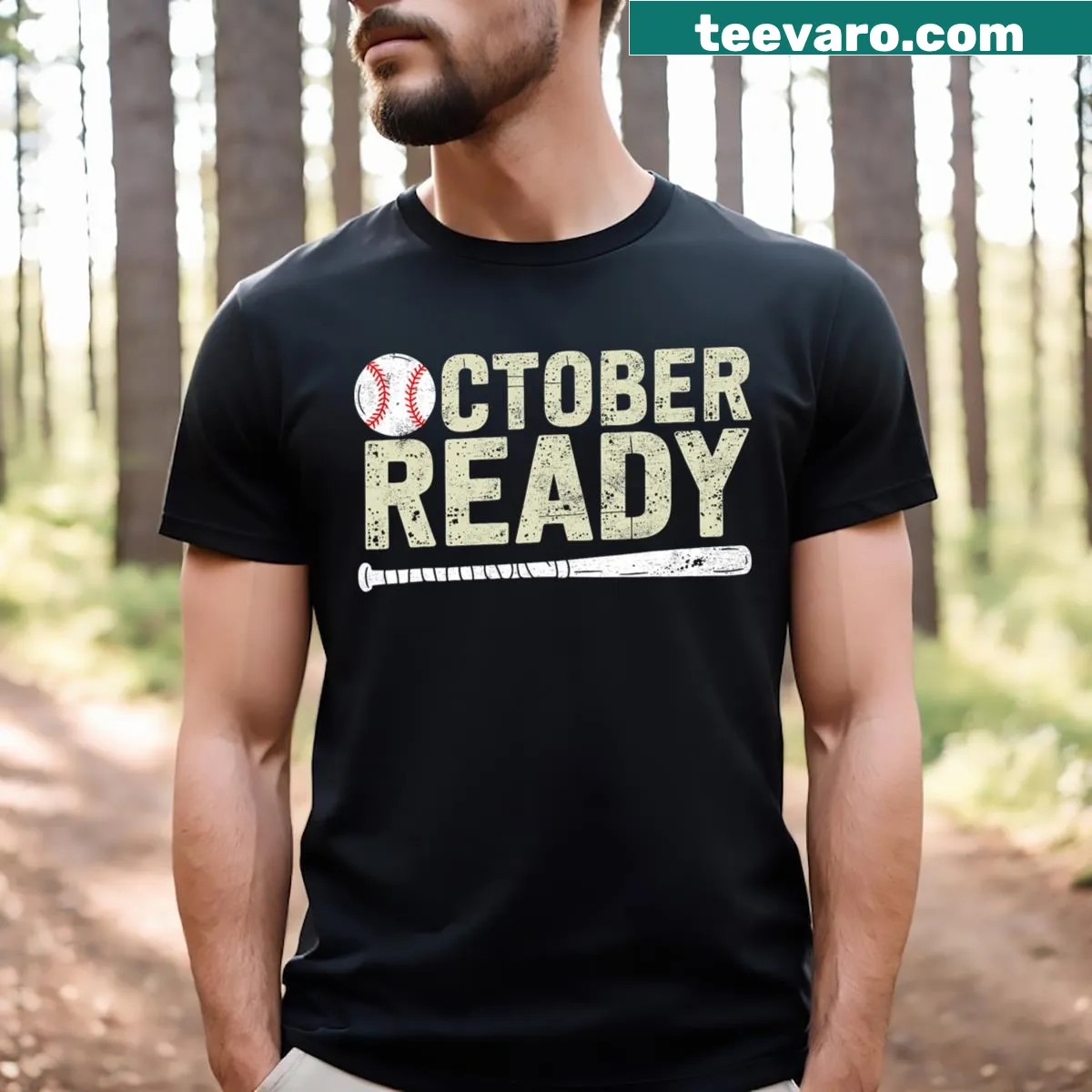 T-shirt celebrating October baseball playoffs with dynamic text — on a men's t-shirt