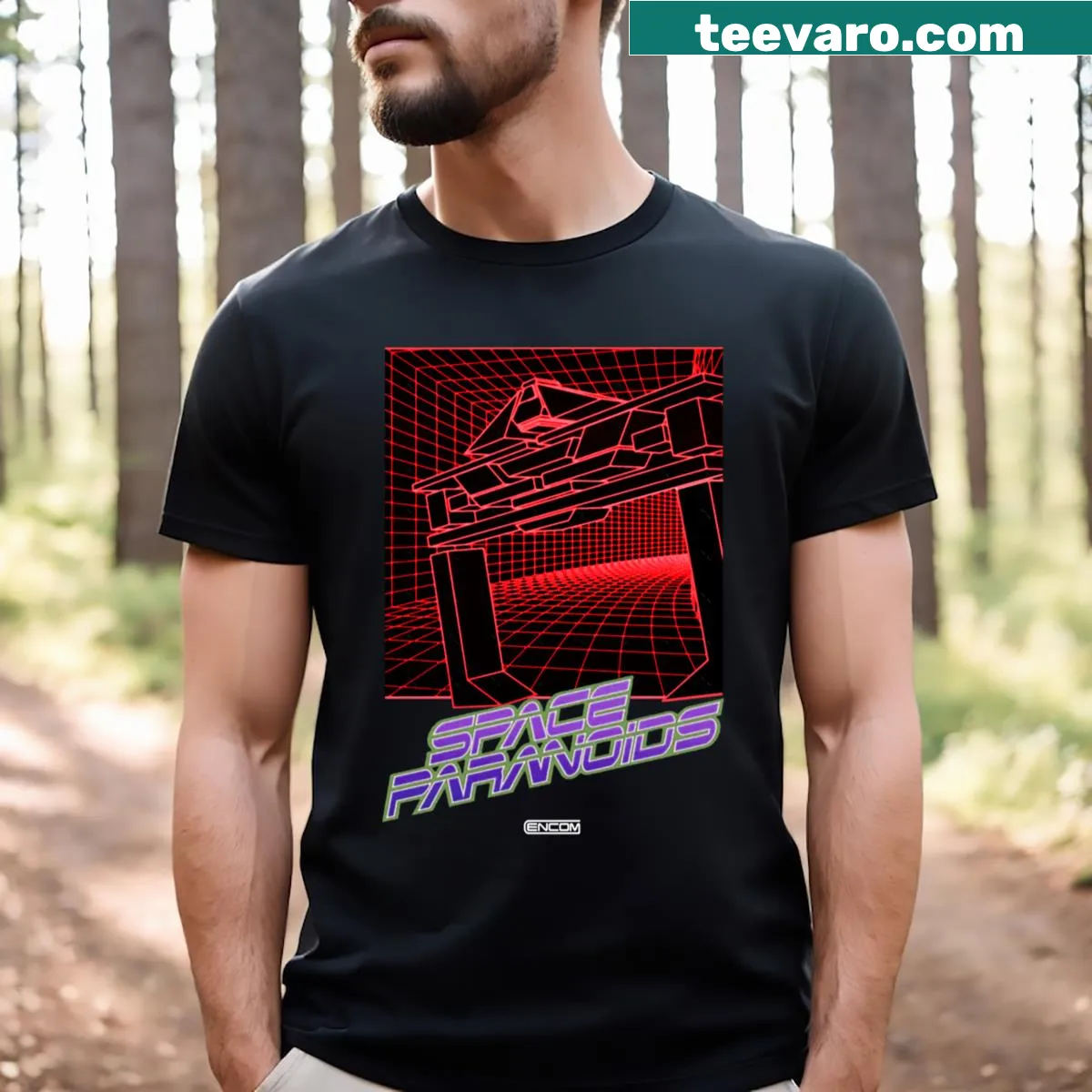 Edgy t-shirt with the phrase 'Paranoids On The Grid' — on a men's t-shirt