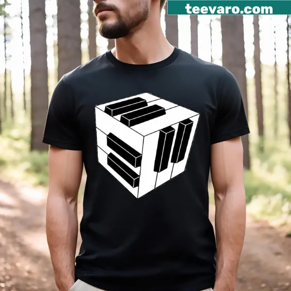 Graphic T-shirt featuring piano keys and dice illustration