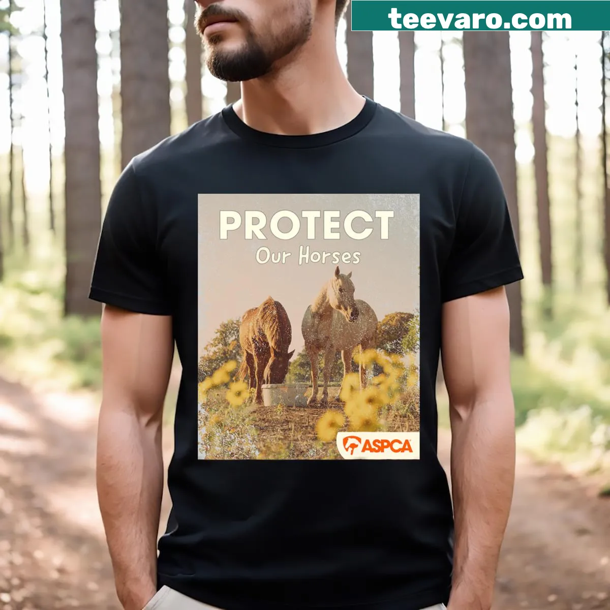 Sentimental T-shirt with 'Protect Our Horses' slogan — on a men's t-shirt