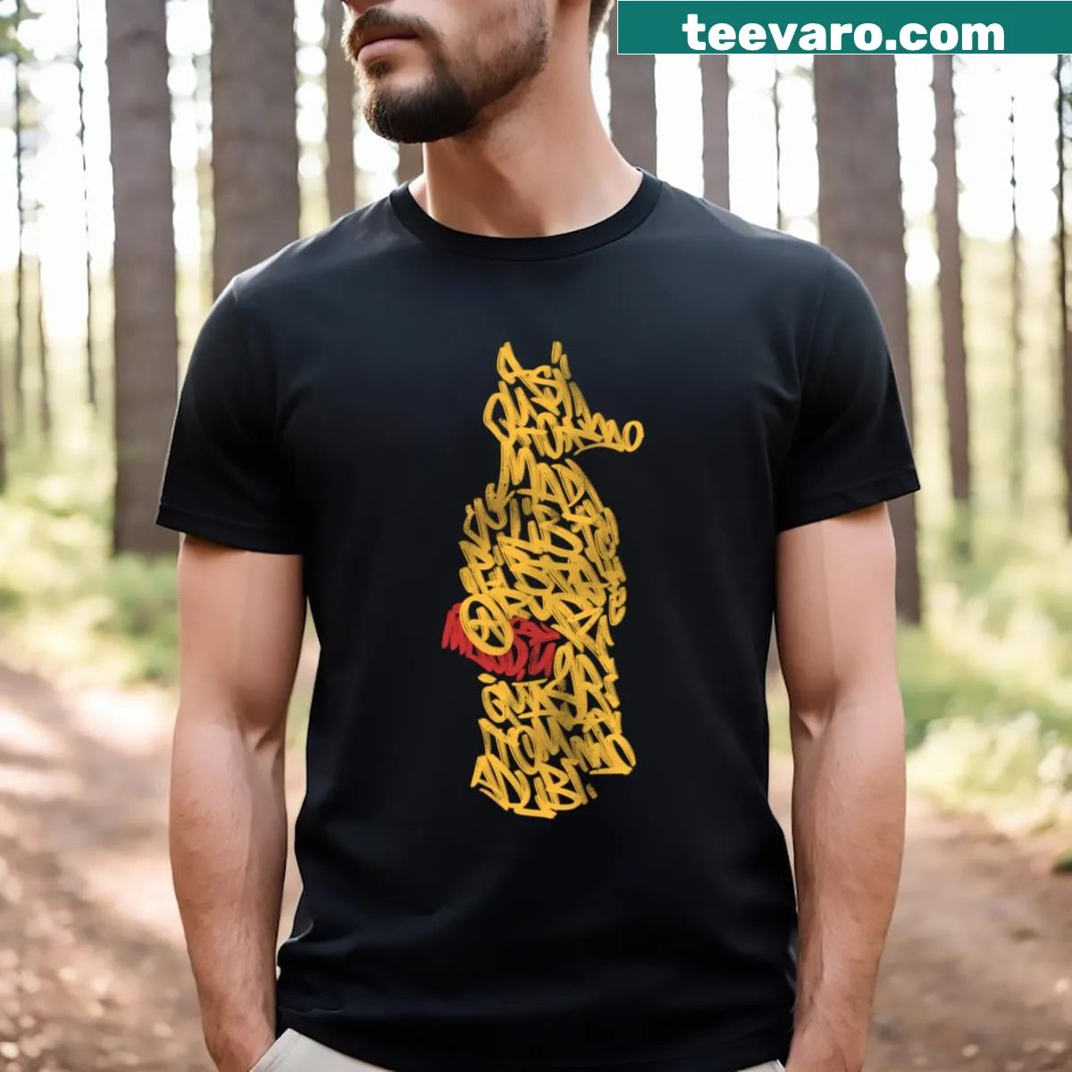 Graffiti-inspired T-shirt featuring Quasimoto and Madlib tags — on a men's t-shirt