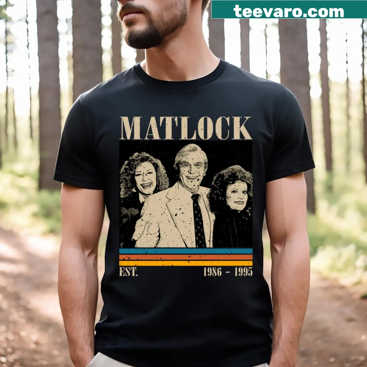 Retro Matlock series t-shirt with vintage design — on a men's t-shirt