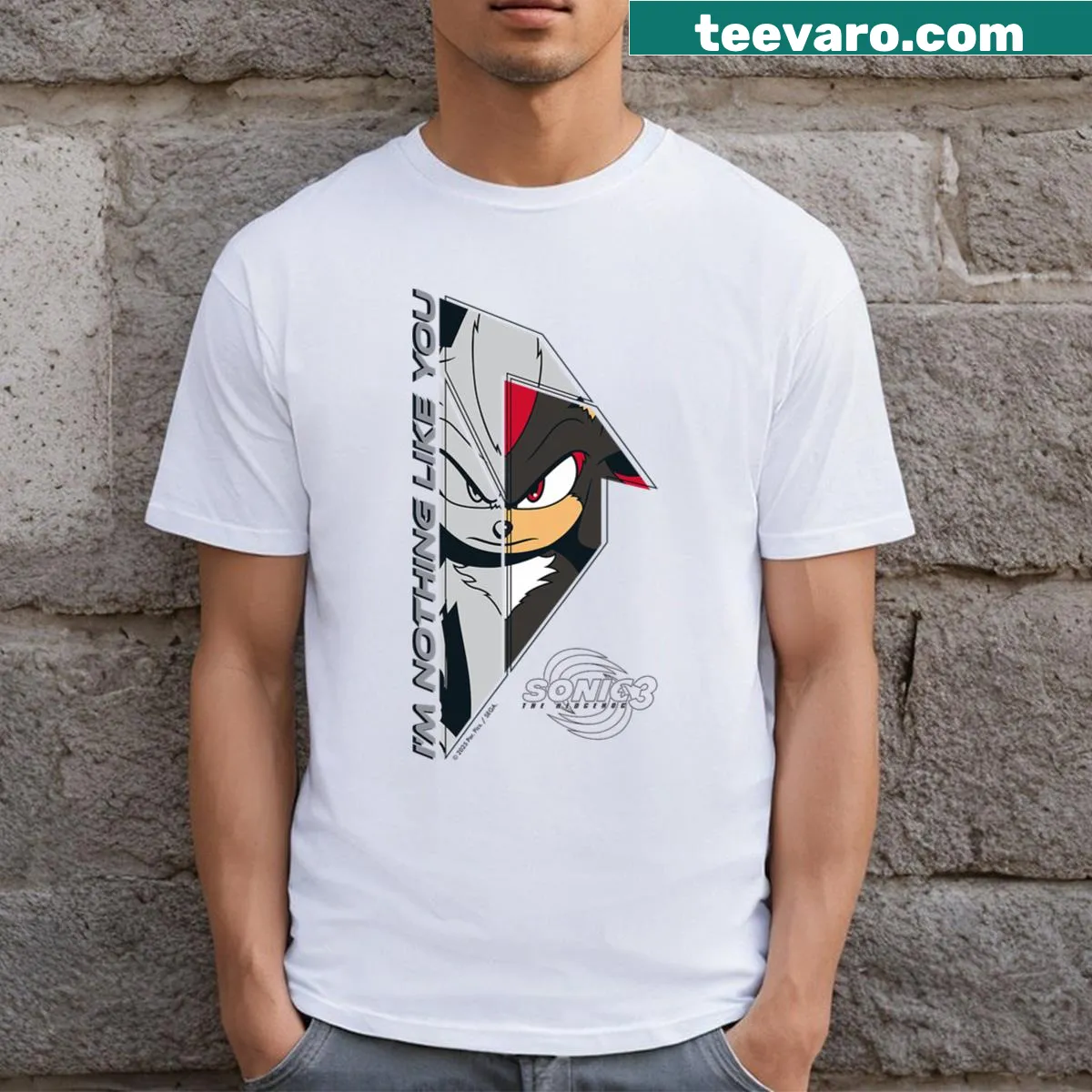 T-shirt featuring Shadow from Sonic with the phrase 'I'm Nothing Like You' — on a men's t-shirt