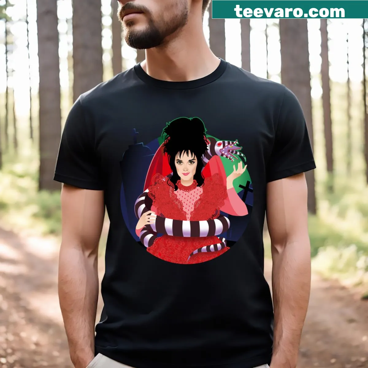 T-shirt with 'Strange And Unusual' text in playful typography — on a men's t-shirt