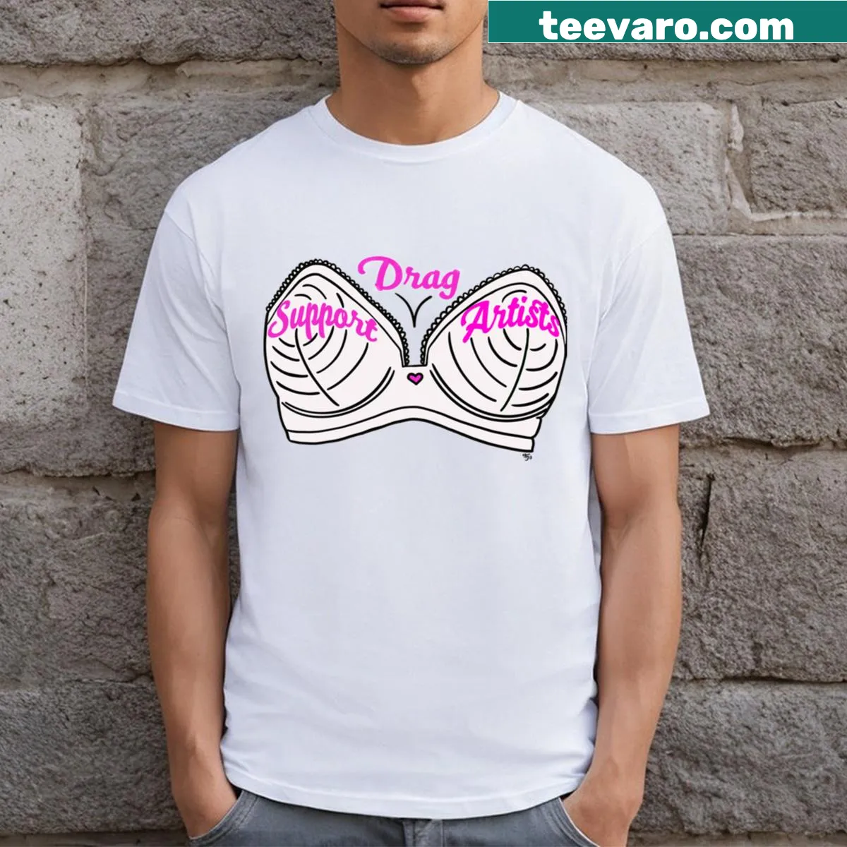 Support Drag Artists bold typography T-shirt — on a men's t-shirt