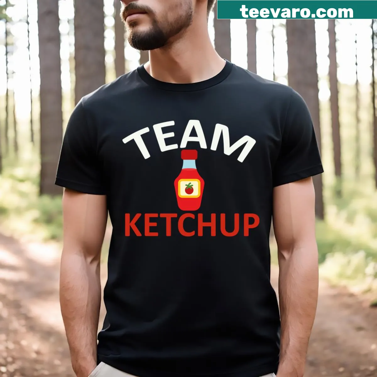 Funny ketchup bottle costume T-shirt for Halloween — on a men's t-shirt