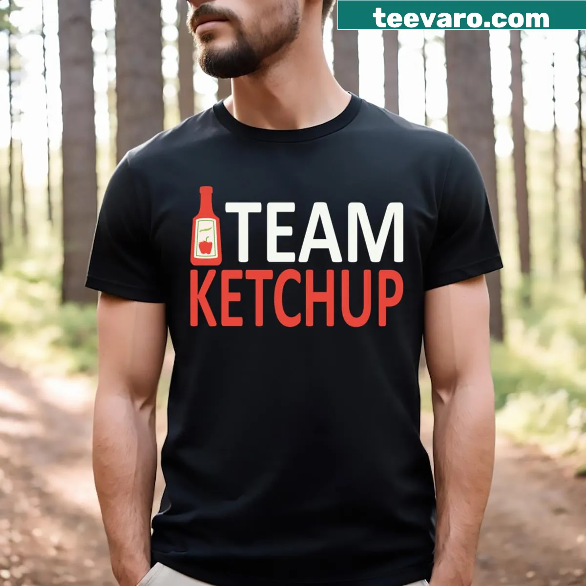 Illustrated ketchup bottle graphic for a fun Halloween shirt — on a men's t-shirt
