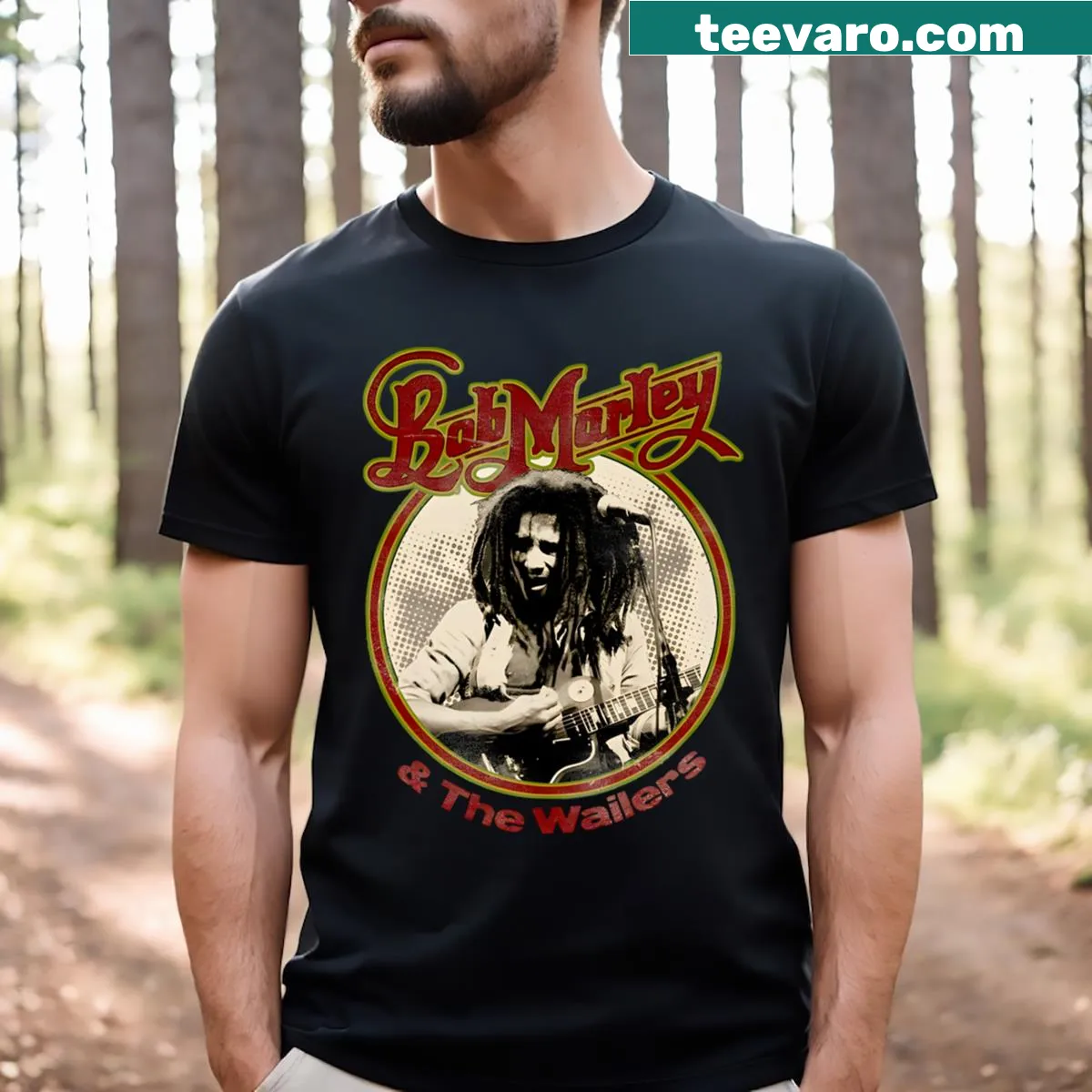 Bold typography design stating 'The King Of Reggae' on a T-shirt. — on a men's t-shirt