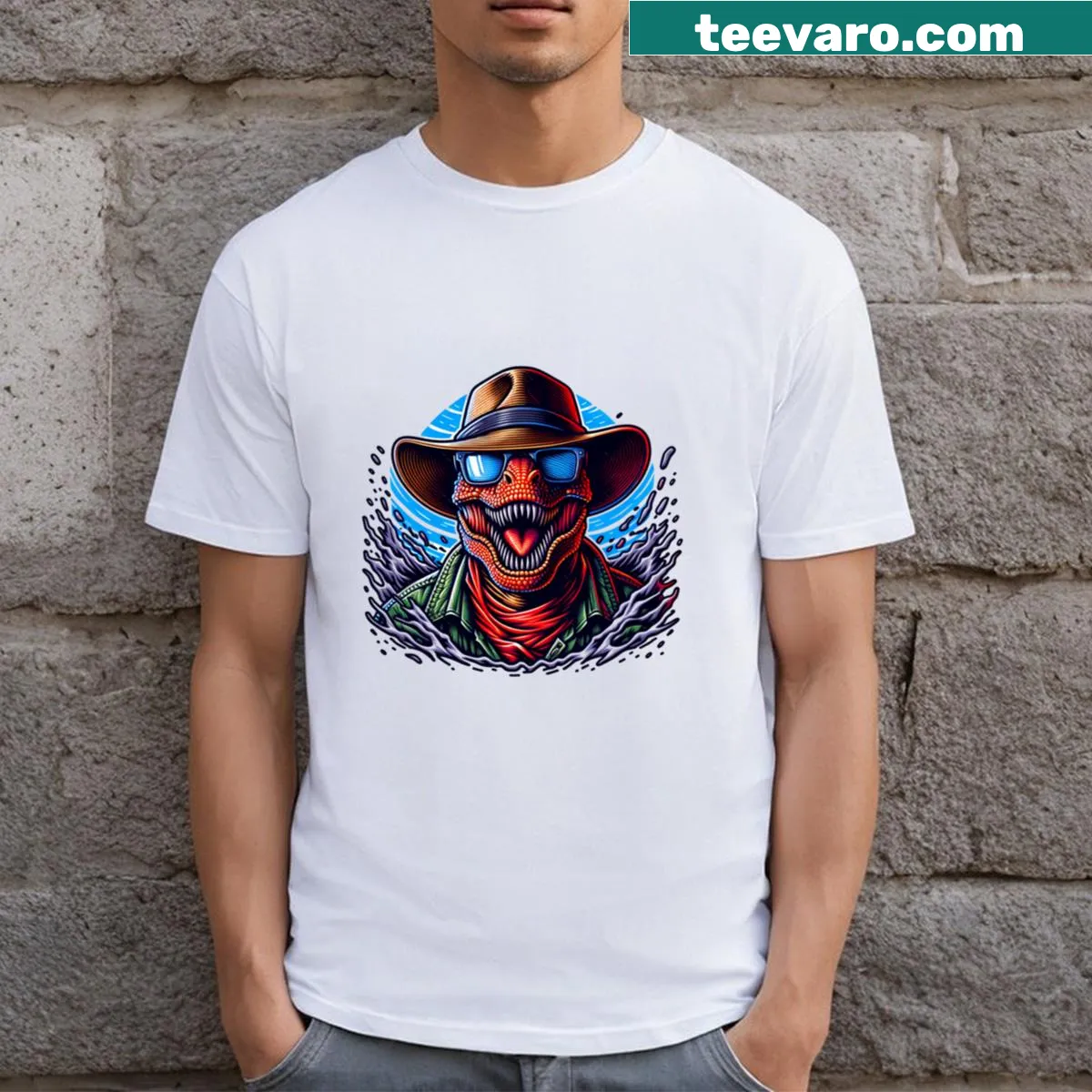 T-shirt featuring Tremors movie graphic with iconic creature imagery — on a men's t-shirt
