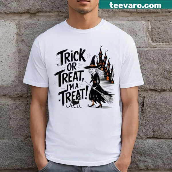 Halloween T-shirt with playful 'Trick Or Treat I'm A Treat!' design