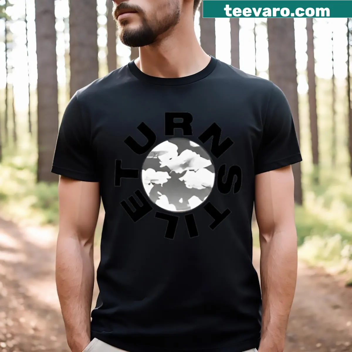 Dynamic Turnstile music graphic on a T-shirt — on a men's t-shirt