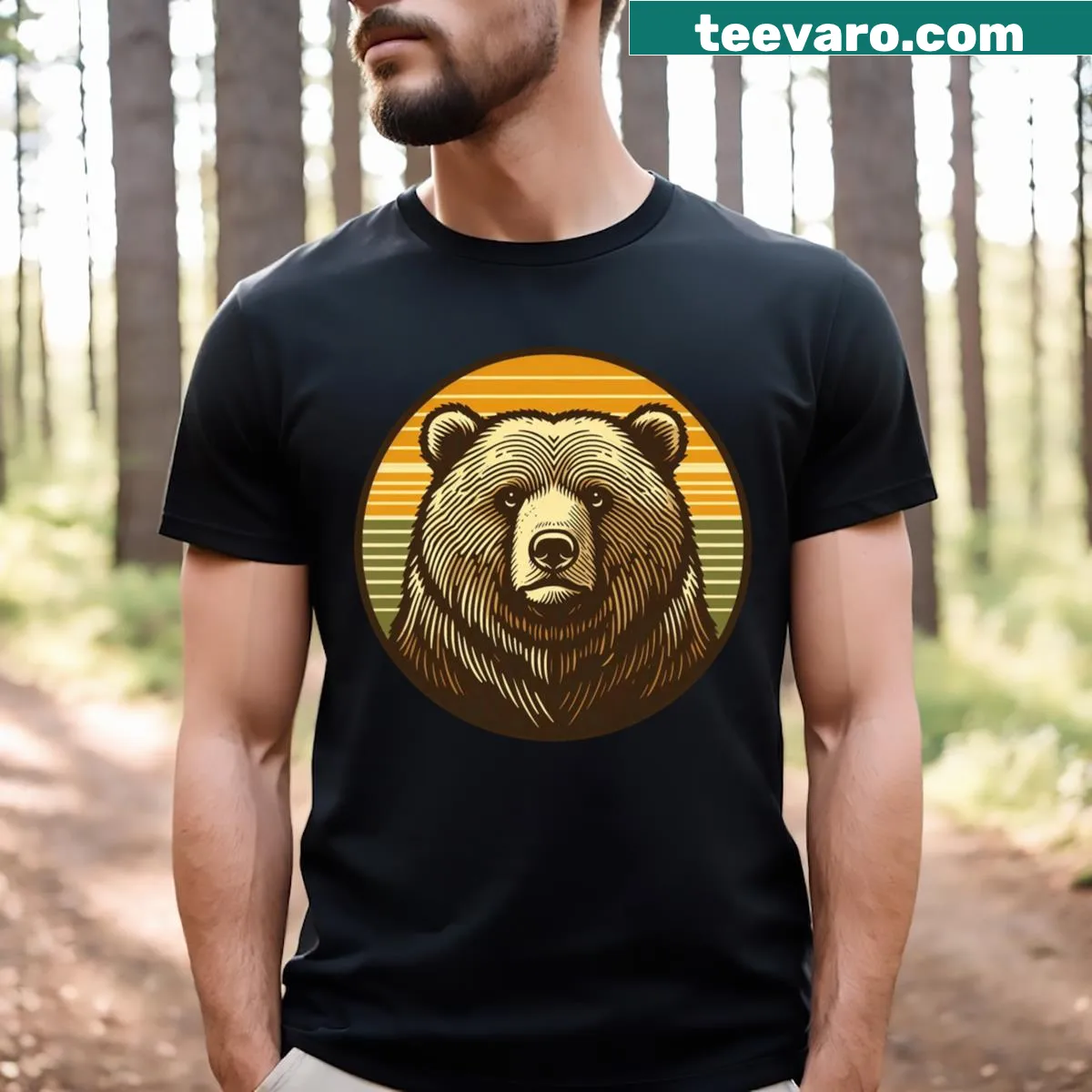 Illustrated T-shirt featuring a bear design for wildlife lovers — on a men's t-shirt