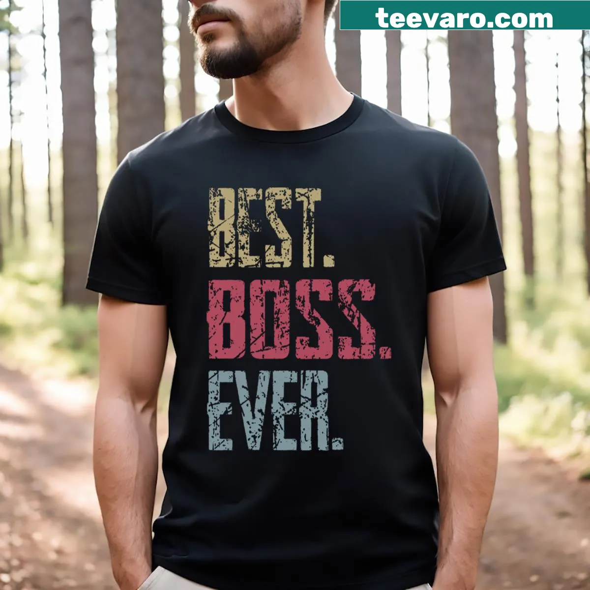 Vintage Best Boss Ever t-shirt with playful retro graphic — on a men's t-shirt