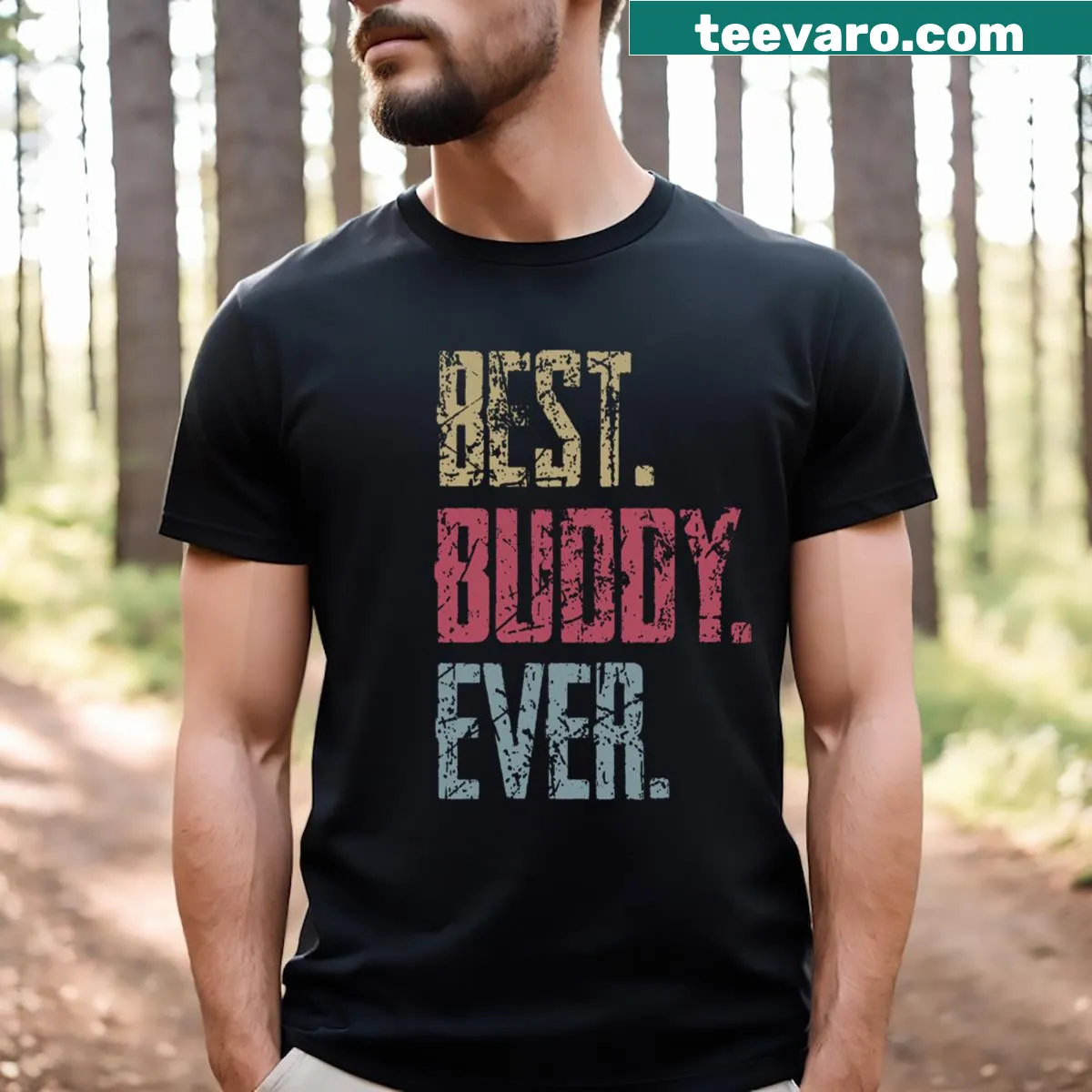 Vintage Best Buddy Ever t-shirt with humorous graphic — on a men's t-shirt