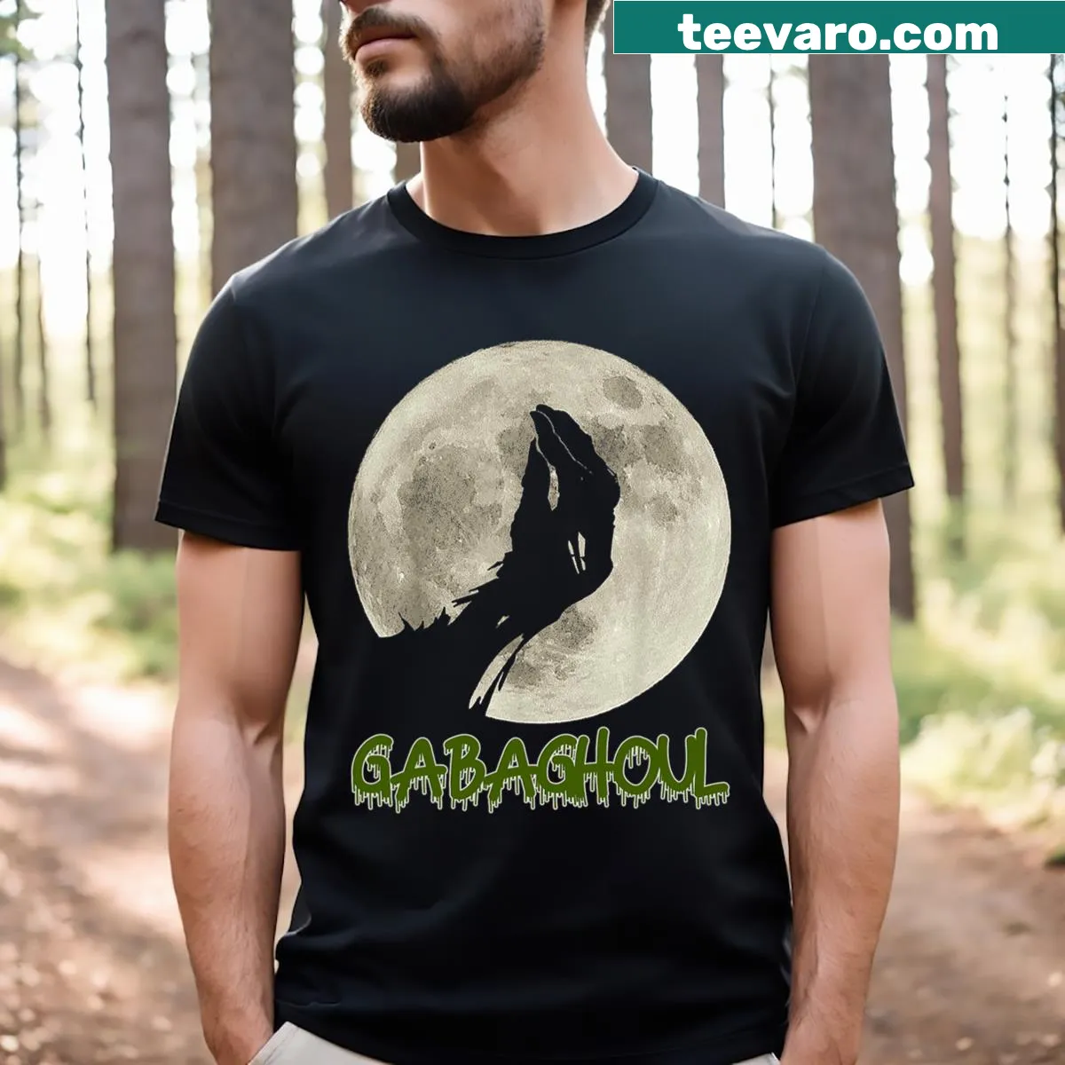 Vintage Gabaghoul t-shirt with hand and moon design — on a men's t-shirt