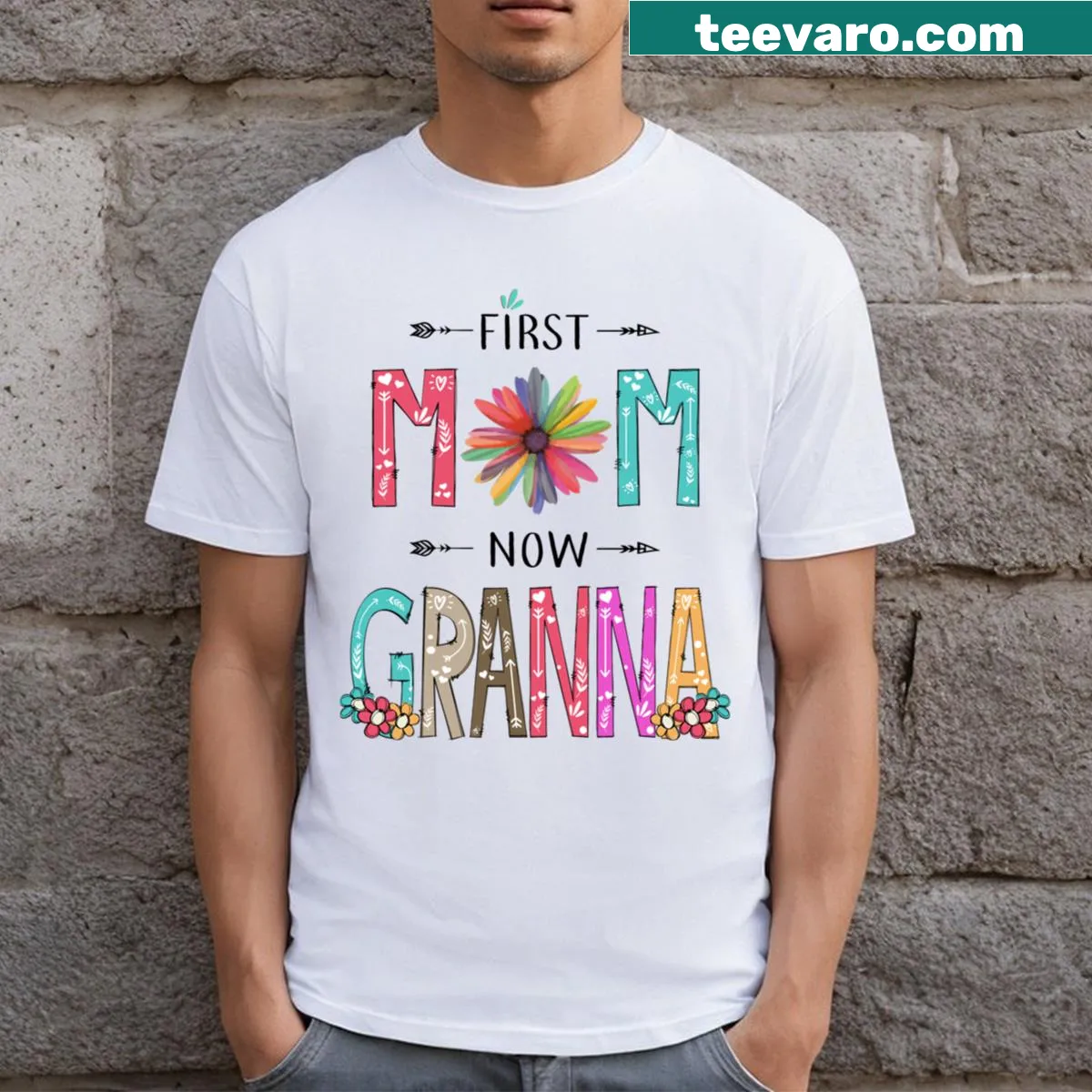 T-shirt with wildflowers celebrating mom to Granna transition — on a men's t-shirt