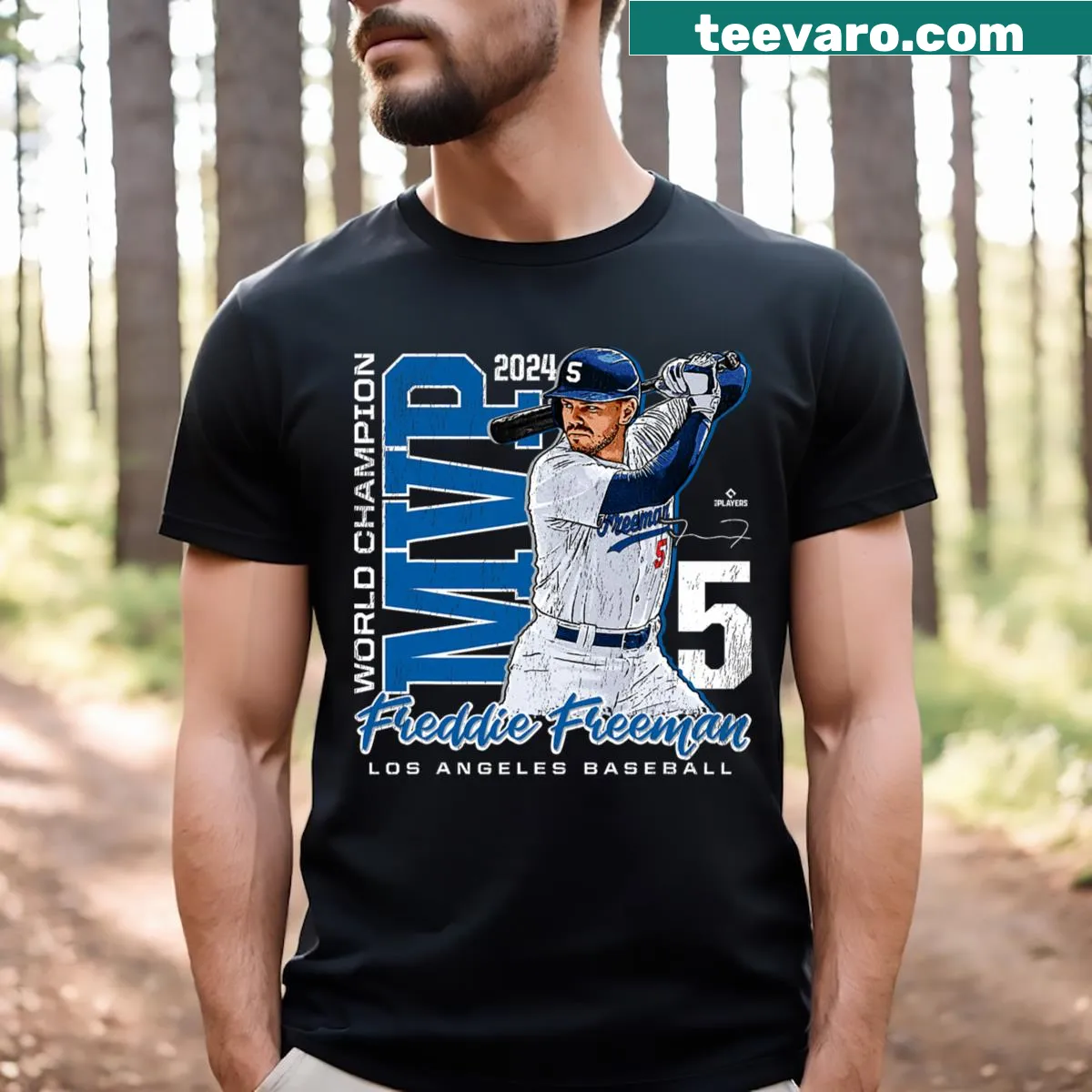 MVP Freddie Freeman graphic Los Angeles T-shirt celebrating 2024 championship — on a men's t-shirt