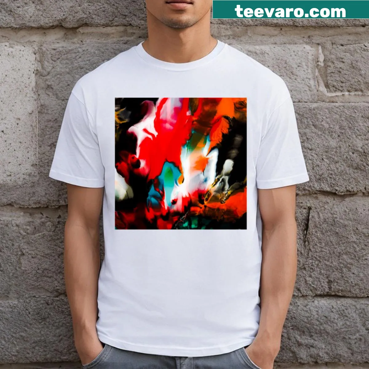 Minimalist T-shirt featuring bold typography related to acrylics — on a men's t-shirt