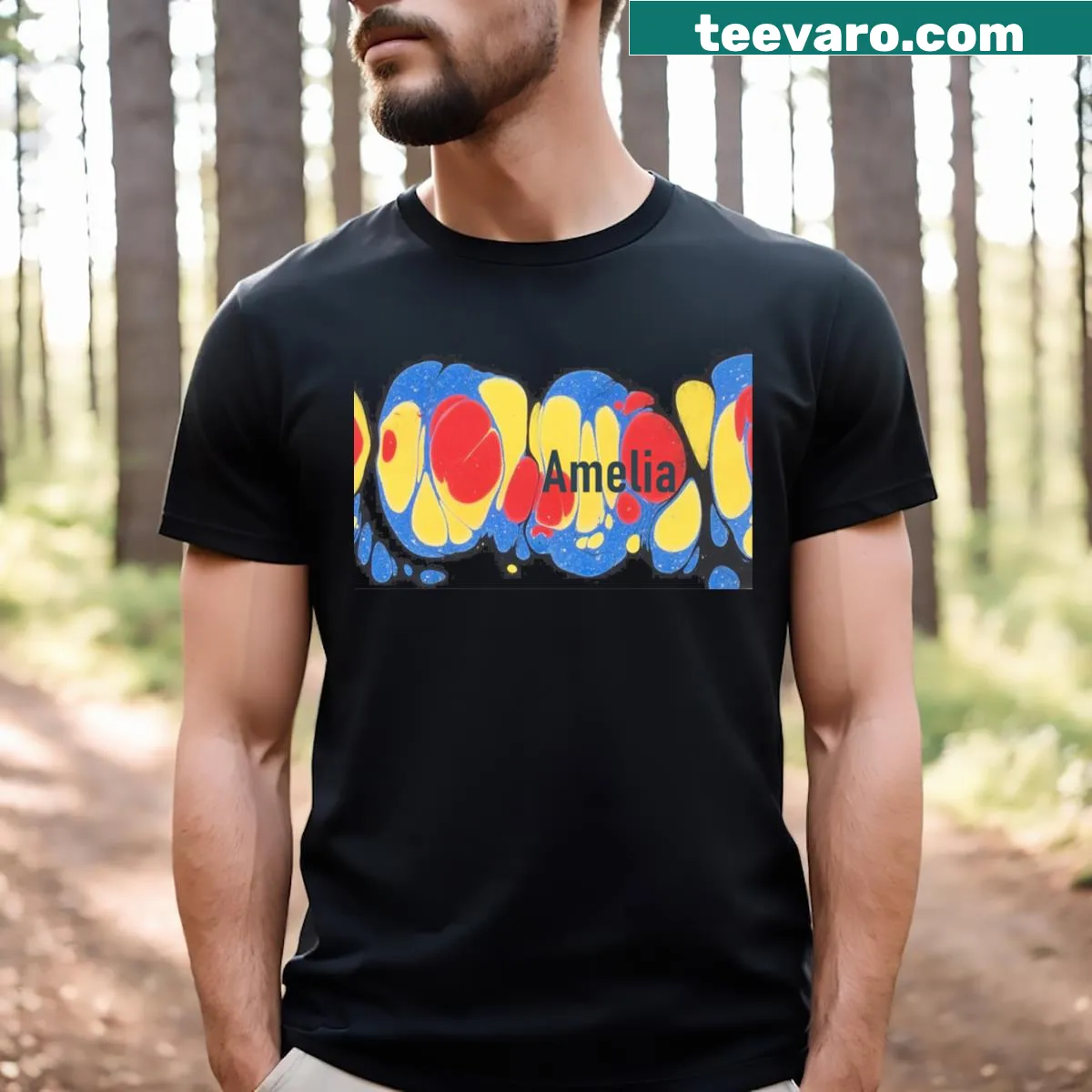 Abstract marbling design 'Amelia Marbling' on a T-shirt. — on a men's t-shirt