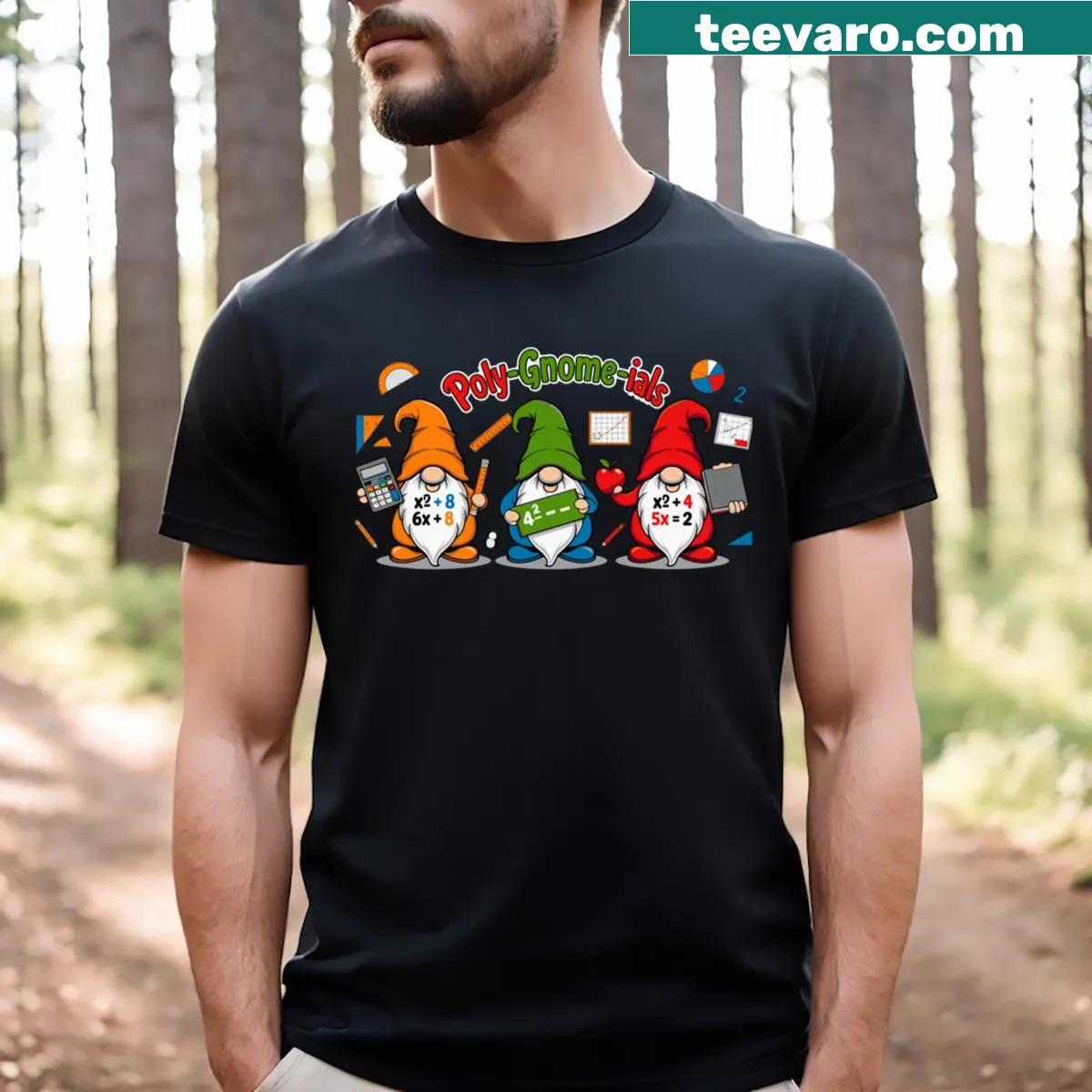 Playful math gnomes design on a back-to-school t-shirt — on a men's t-shirt