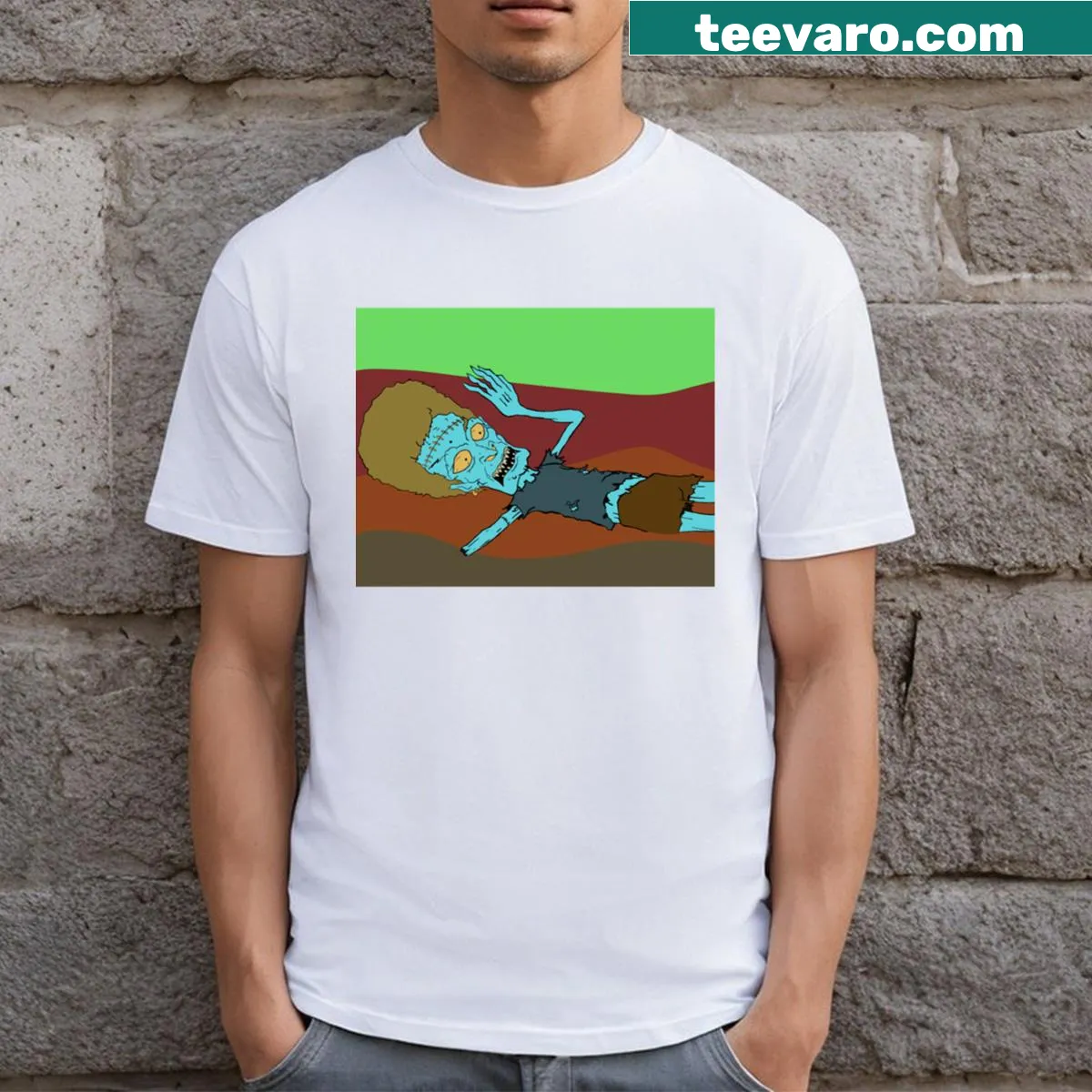 Beavis as a zombie in a humorous cartoon style T-shirt — on a men's t-shirt