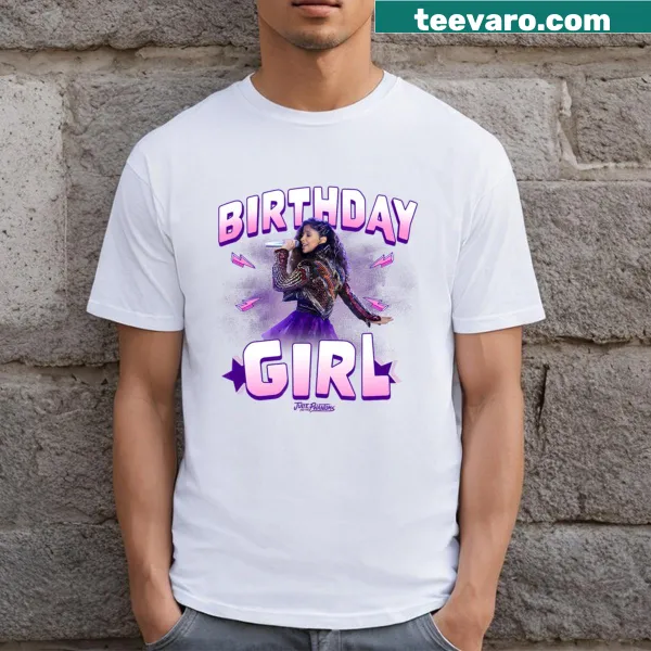 Cute illustration of a birthday girl singing on a T-shirt