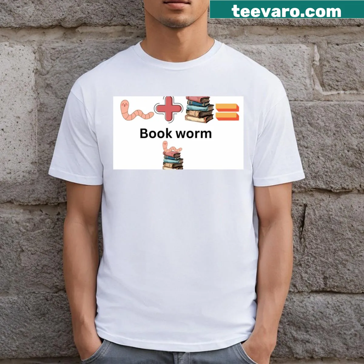 Illustration of a bookworm among books on a T-shirt — on a men's t-shirt