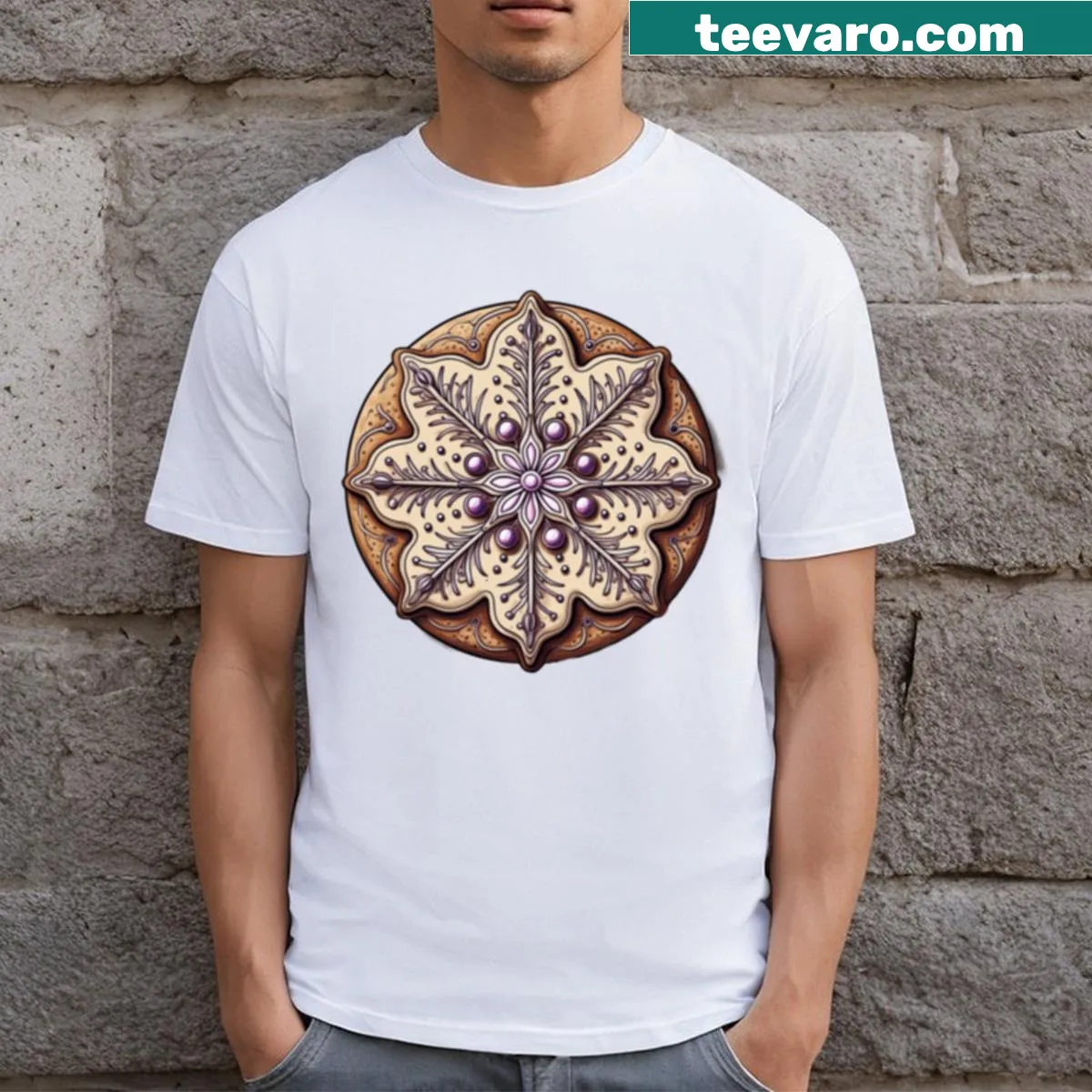 Festive design of chocolate cookies for Christmas on a T-shirt — on a men's t-shirt