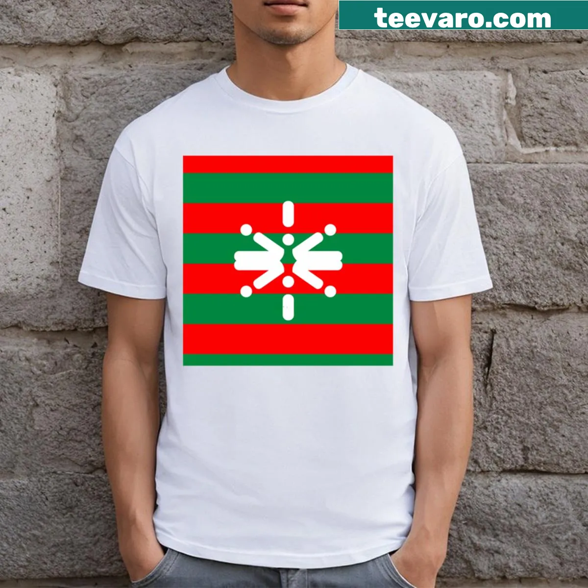 Santa with snowflakes in a festive pattern T-shirt — on a men's t-shirt