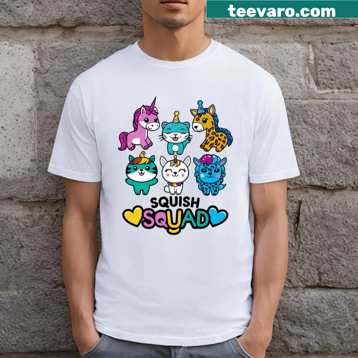 Adorable Squish Squad birthday design for kids — on a men's t-shirt