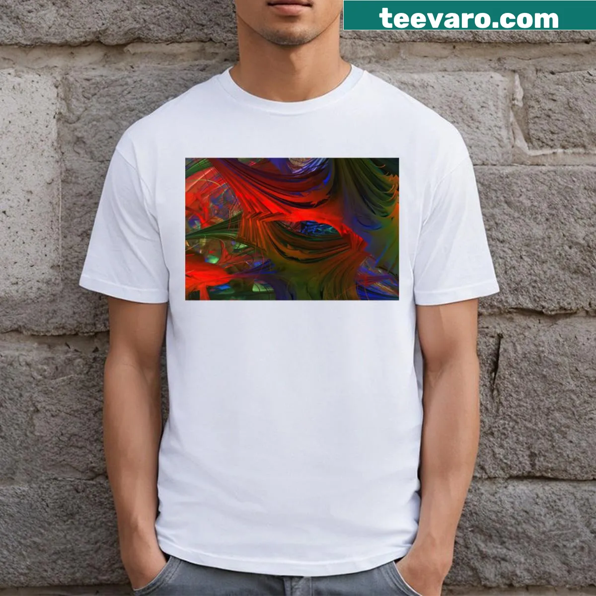 T-shirt with dynamic fractal art and abstract elements design. — on a men's t-shirt