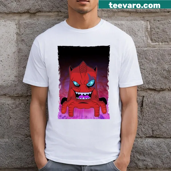 Illustrated t-shirt featuring an evil alien brain design